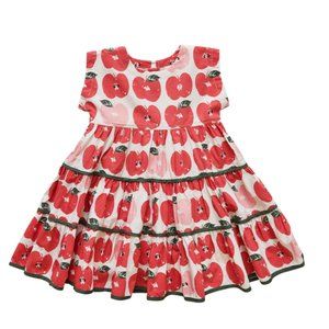 Pink Chicken Red Apple Print Kids Dress
